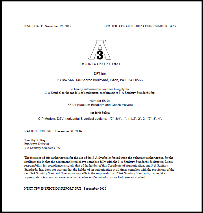 DSV® Check Valves - 3A Certified